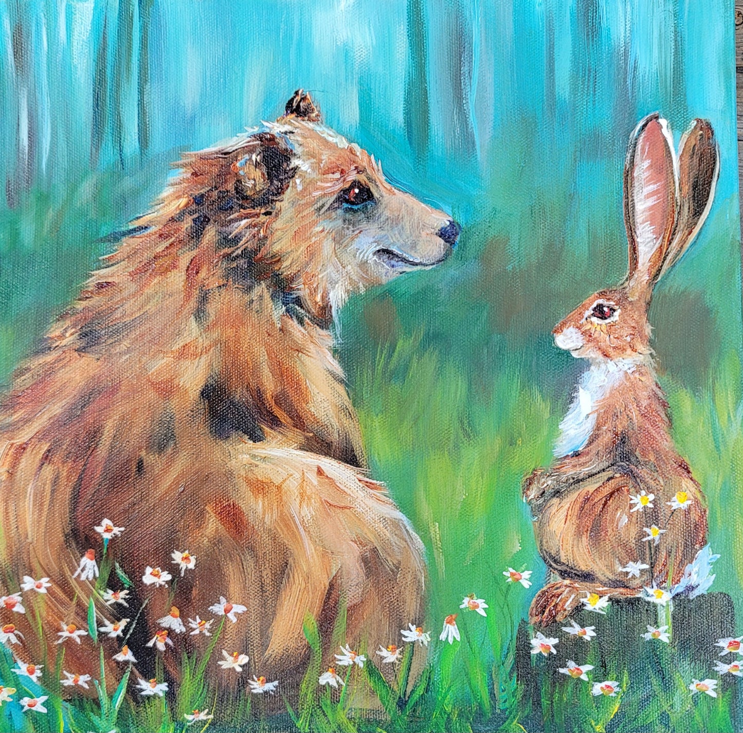Furry Friends - original acrylic painting - 12" x 12" - $225