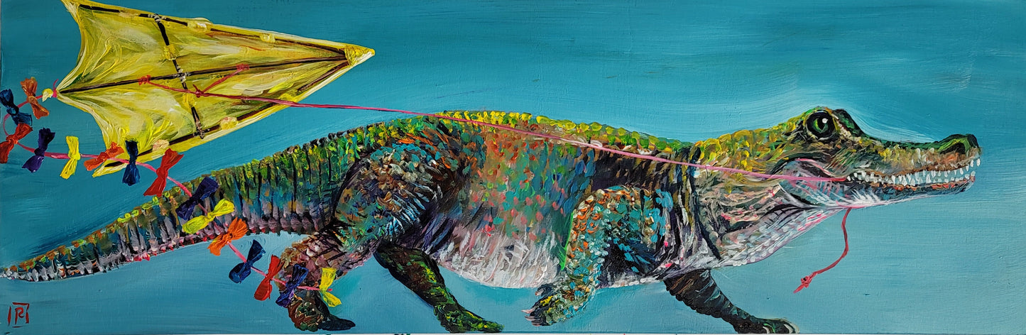 Flying Kites- original acrylic painting - 8" x 24" - $325