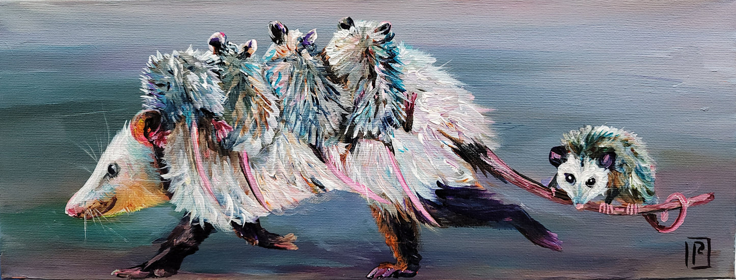 Momma Possum - Original Acrylic Painting - 6 x 16 inch -  $175 each