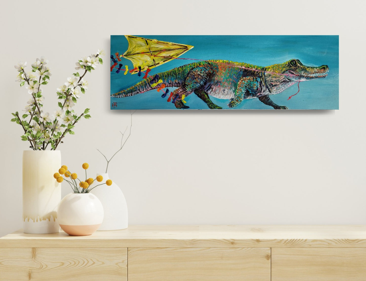 Flying Kites- original acrylic painting - 8" x 24" - $325