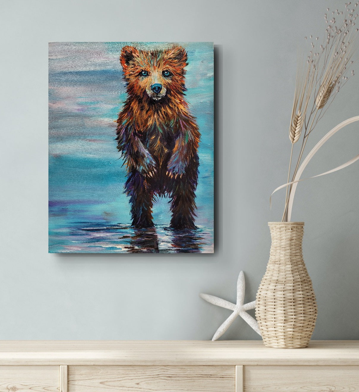 BEACH DAY - This little guy doesn't want you go home. He wants to stay in the water.....Mom Pleeeease!!! 11" x 14" ACRYLIC PAINTING