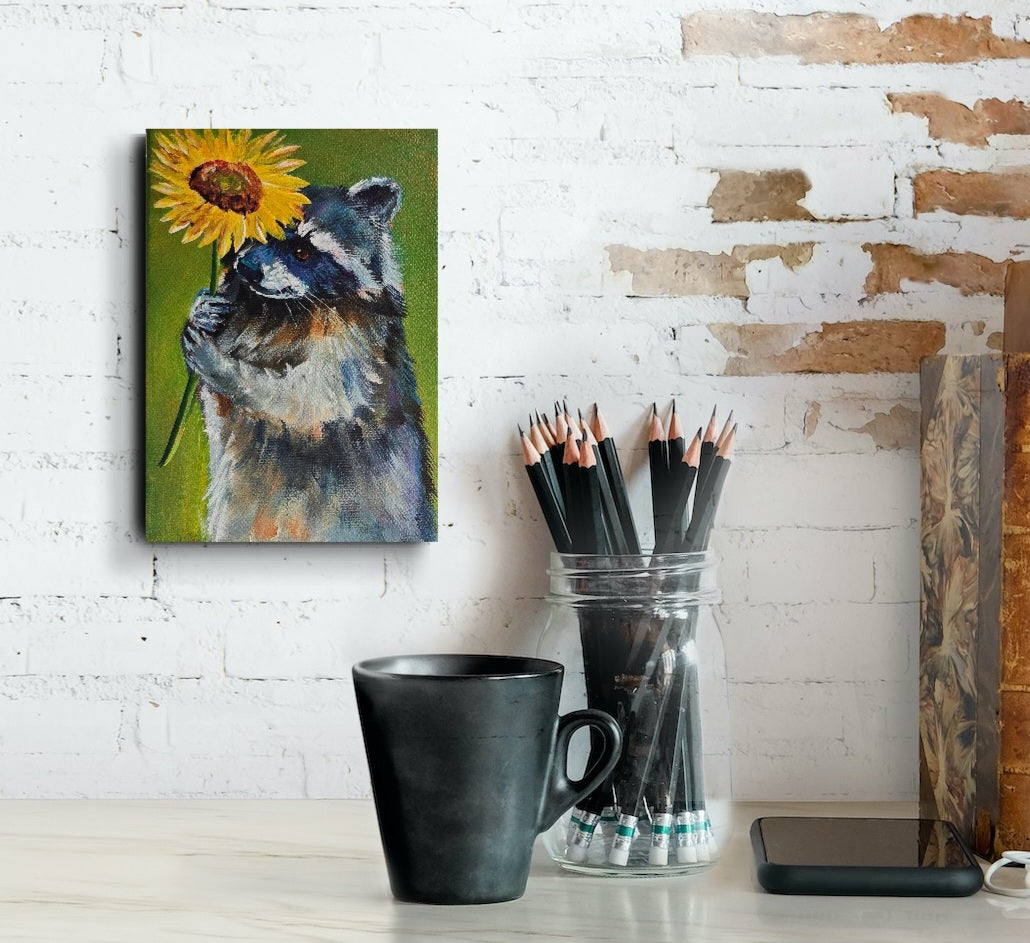 SUNFLOWER UMBRELLA - 5 x 7" ACRYLIC PAINTING
