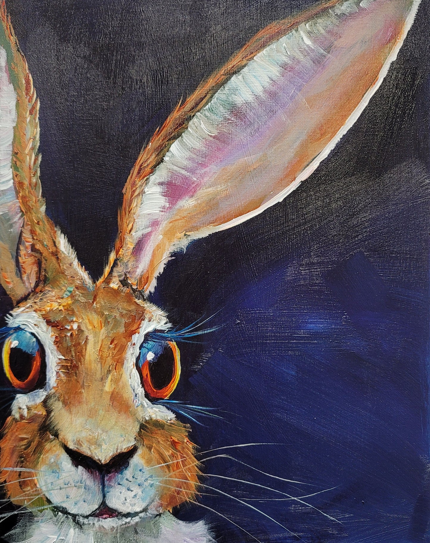 Hare on Black - acrylic painting - 11" x 14"