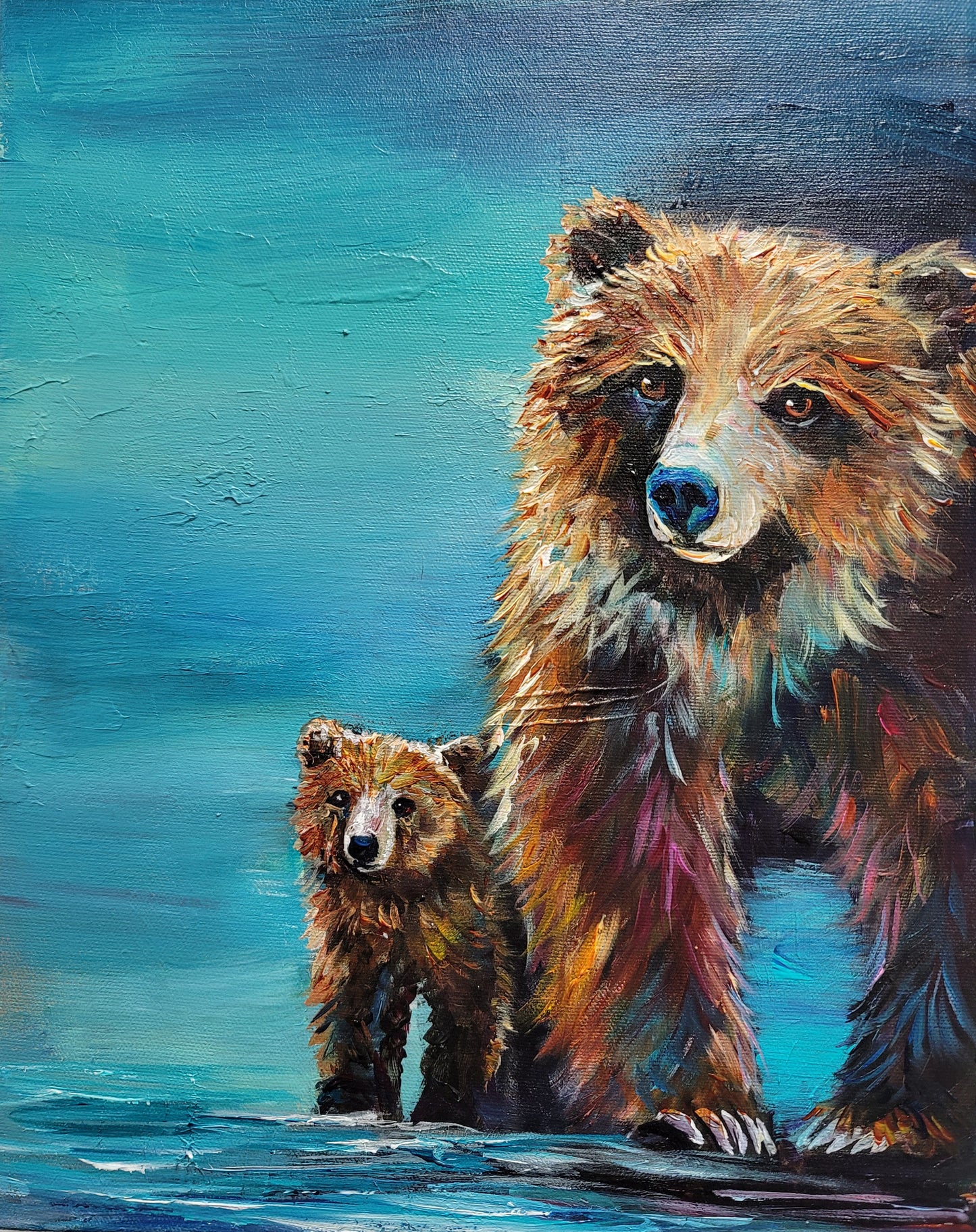 Bear & Cub - acrylic painting - 11" x 14"