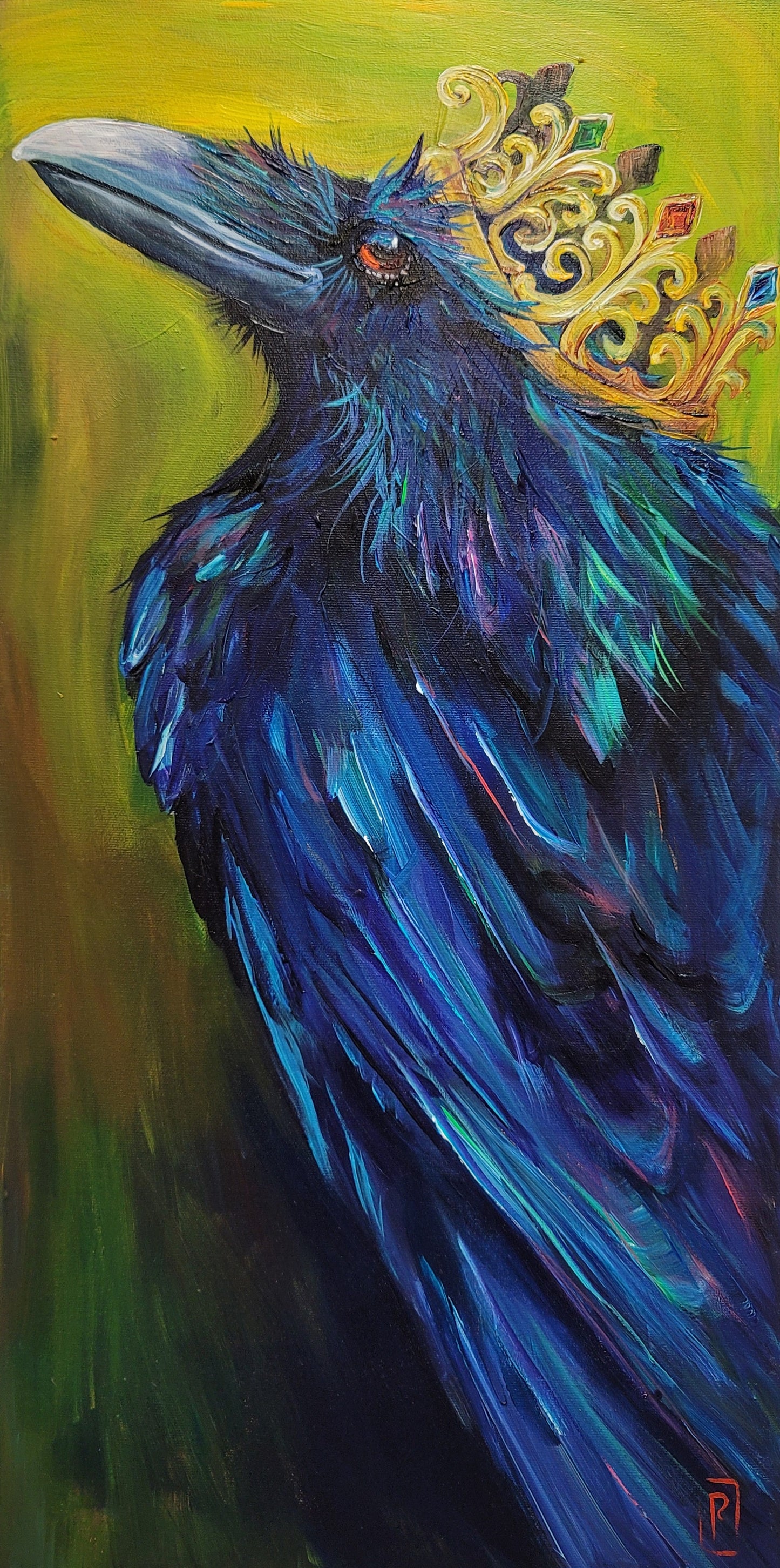 Raven King - acrylic painting 12" x 24"