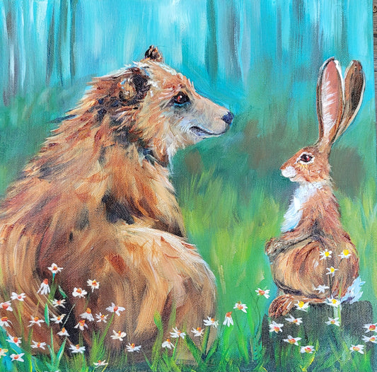 Furry Friends - original acrylic painting - 12" x 12" - $225