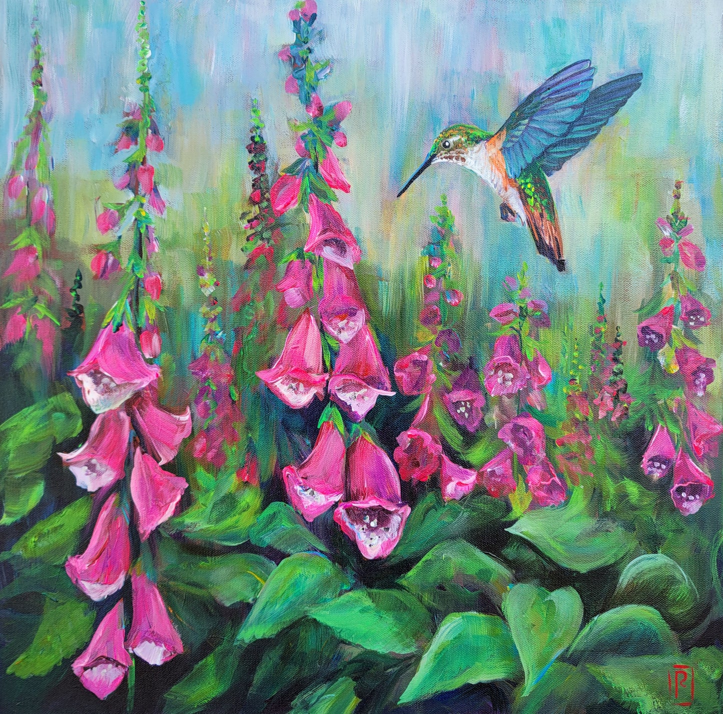 Foxgloves - original acrylic painting -  20" x 20" - $525