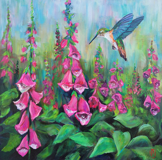 Foxgloves - original acrylic painting -  20" x 20" - $525