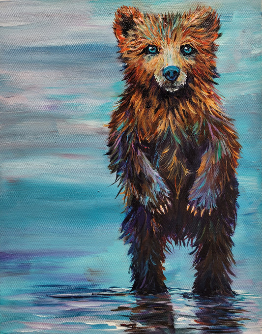 BEACH DAY - This little guy doesn't want you go home. He wants to stay in the water.....Mom Pleeeease!!!  11" x 14" ACRYLIC PAINTING