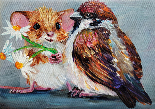 ODD COUPLE  -  No judgement here!  5 x 7"  ACRYLIC PAINTING