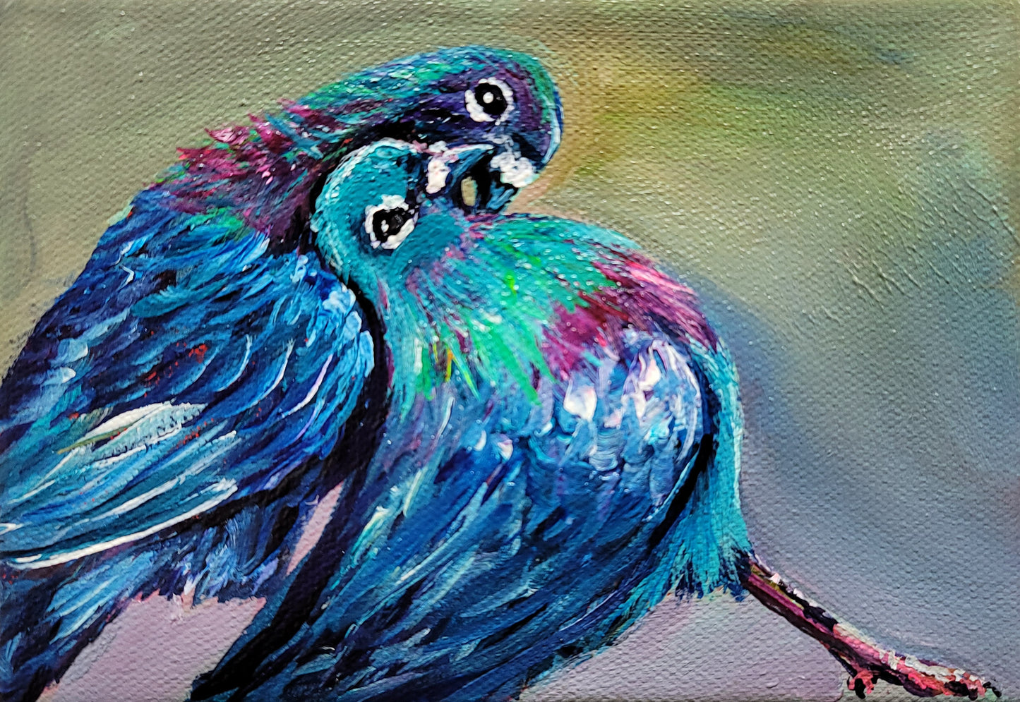 YOUNG LOVE  -  Hot and heavy, get a nest!!  5 x 7"  ACRYLIC PAINTING