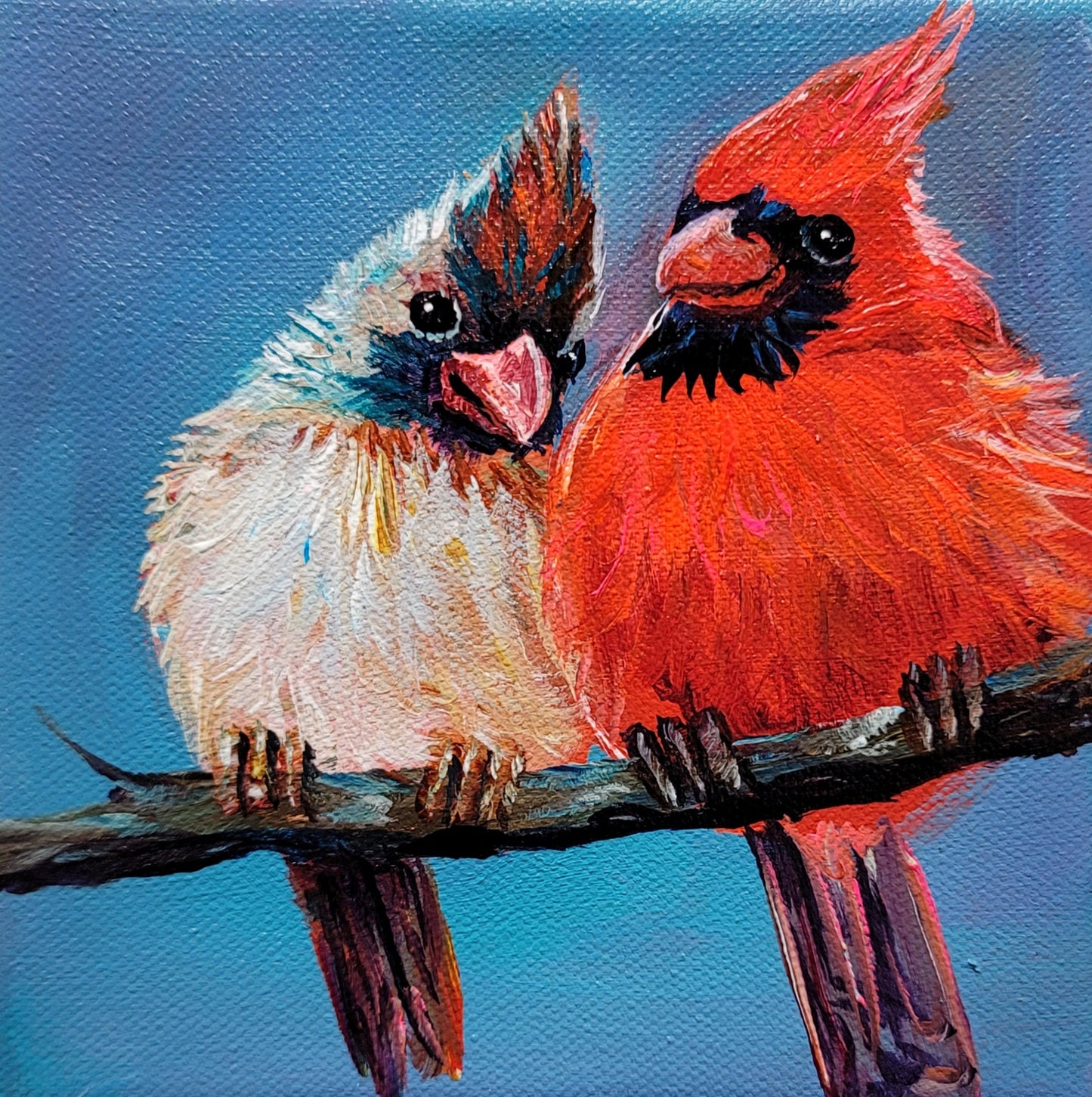 SASHA & PLUS ONE -  Sasha secretly believes he got luckier than he deserves.  6 x 6"  ACRYLIC PAINTING