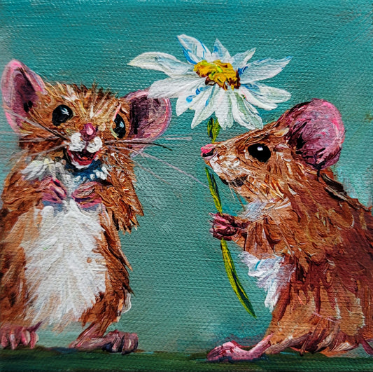 WILL YOU BE MY VALENTINE  -  I think she said "Yes"! 5 x 5"  ACRYLIC PAINTING