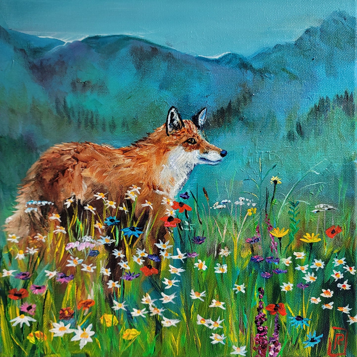 MEADOW FLOWERS - A stranger enigmatically lurking, oozing aloofness. A very cool bird. 12 X 12 - ACRYLIC PAINTING