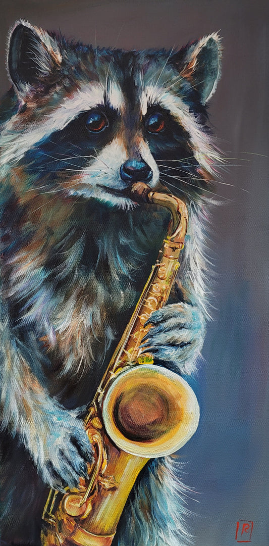 ROCKY RACCOON - 12 x 24" ACRYLIC PAINTING