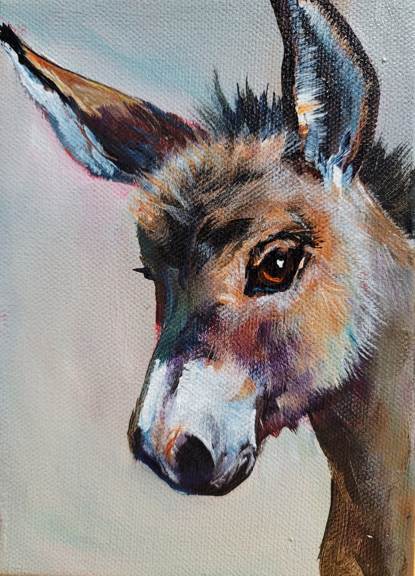 BABY DONKEY - A sweet Spring baby" -  5 x 7" ACRYLIC PAINTING