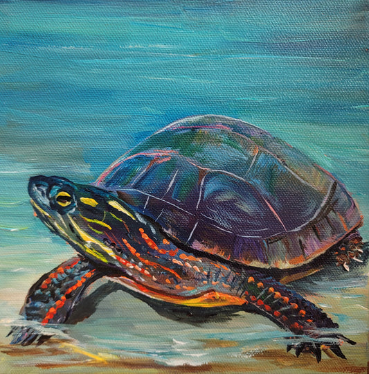PADDLING - "Summertime at the beach"  8 x 8" ACRYLIC PAINTING