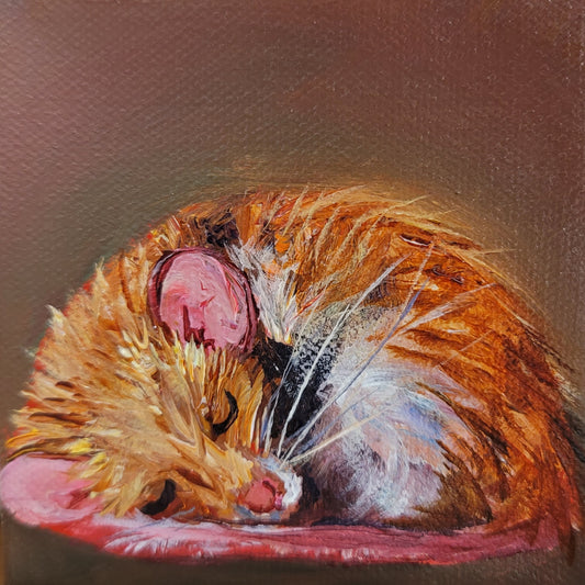 NAP TIME - "It's been a long productive day!" 4 x 4" ACRYLIC PAINTING