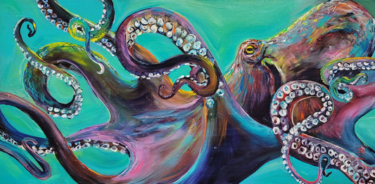 Octavia "Octavia in her technicolour dreamcoat"-  12 x 24" ACRYLIC PAINTING