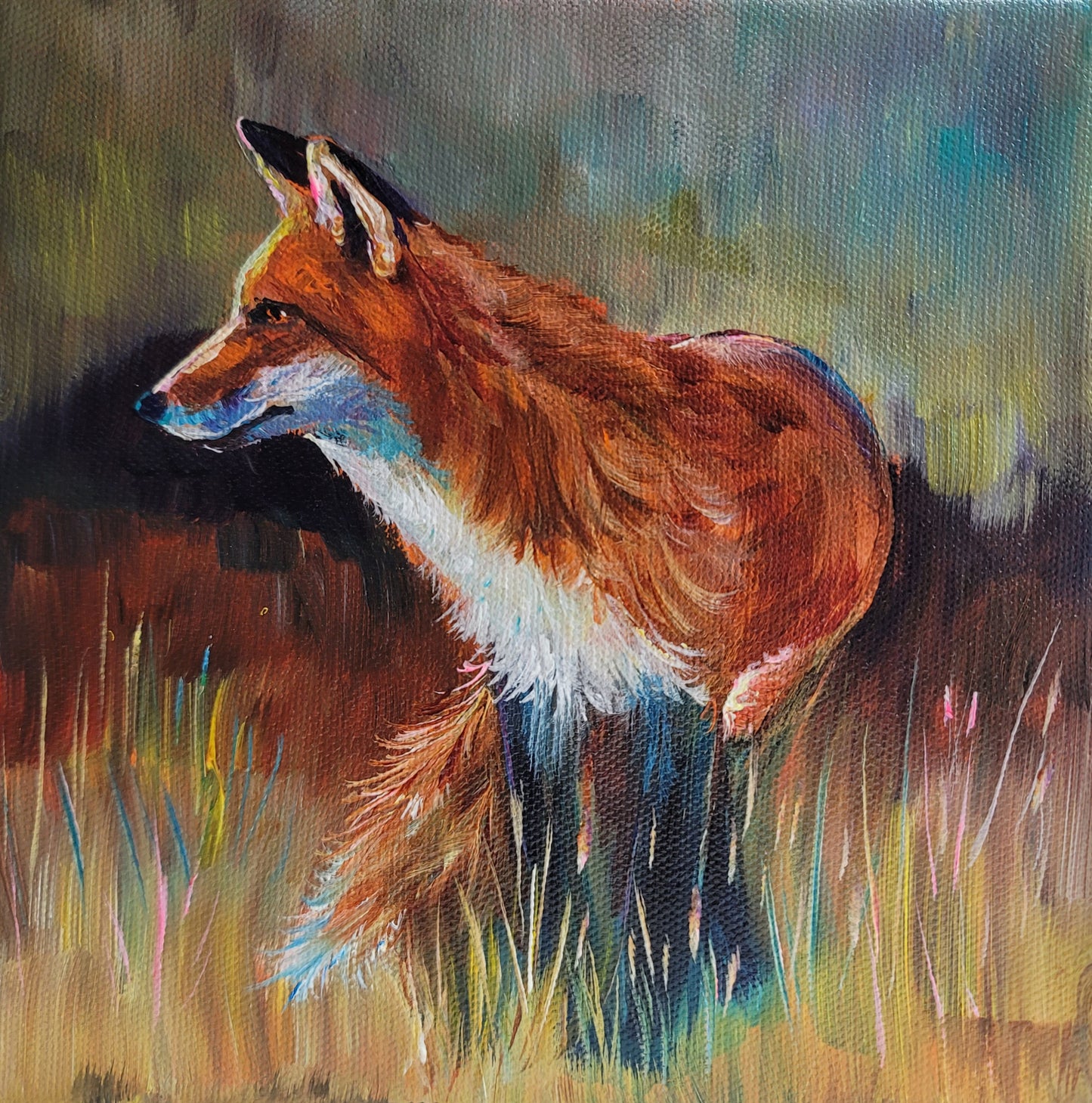 OLD RED -   8 x 8" ACRYLIC PAINTING
