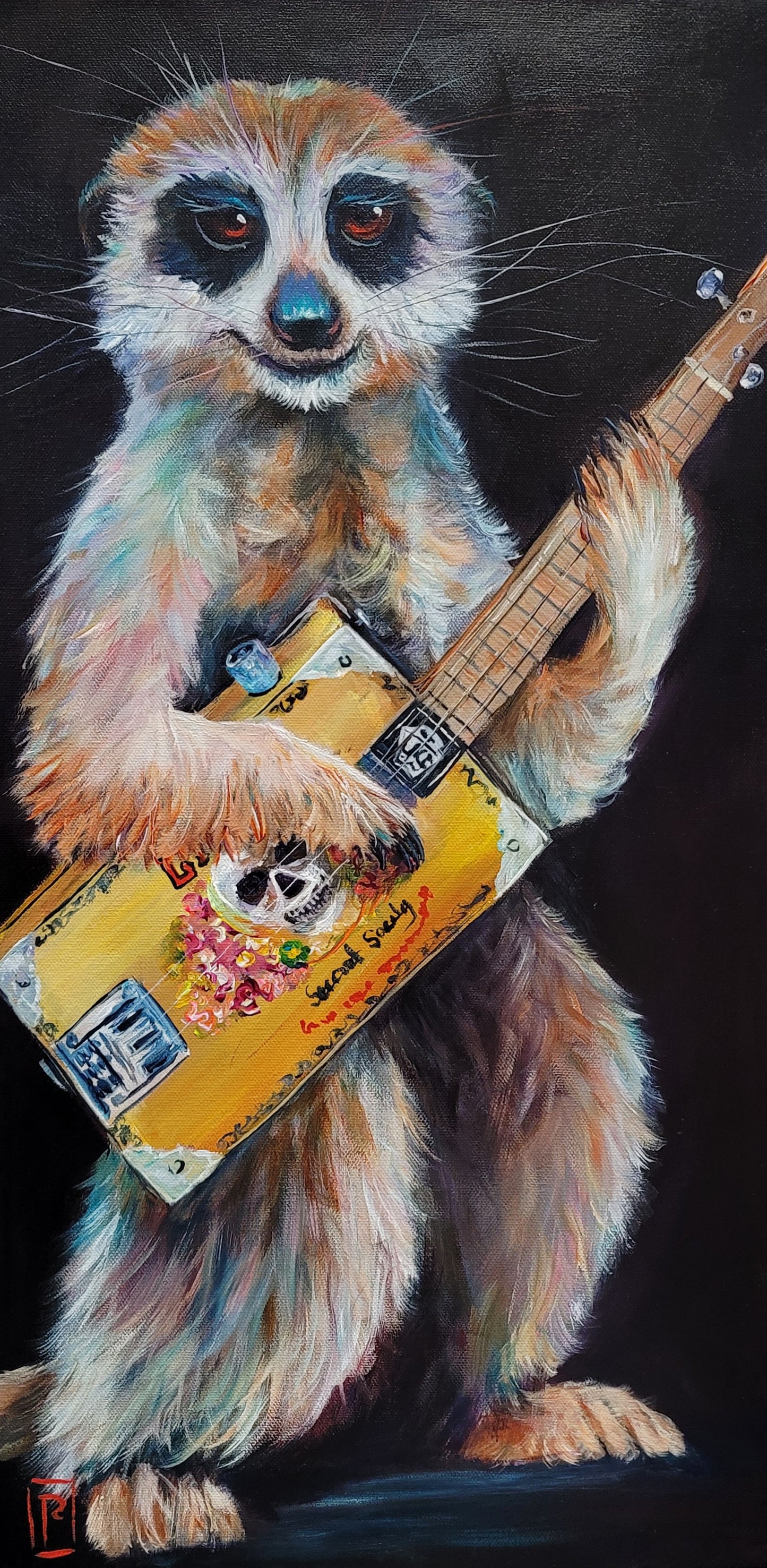 MILO - Milo with his homemade cigar box guitar.  12 x 24" ACRYLIC PAINTING