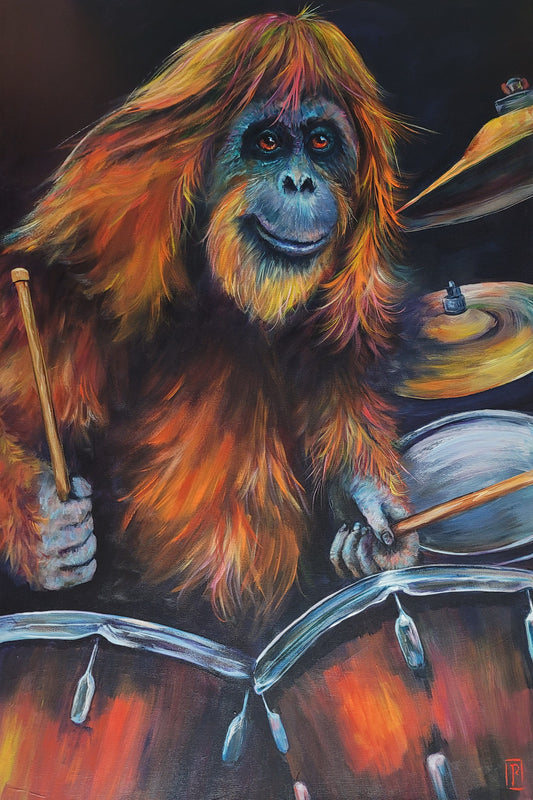 OSCAR ON THE DRUMS -  24 x 36" ACRYLIC PAINTING