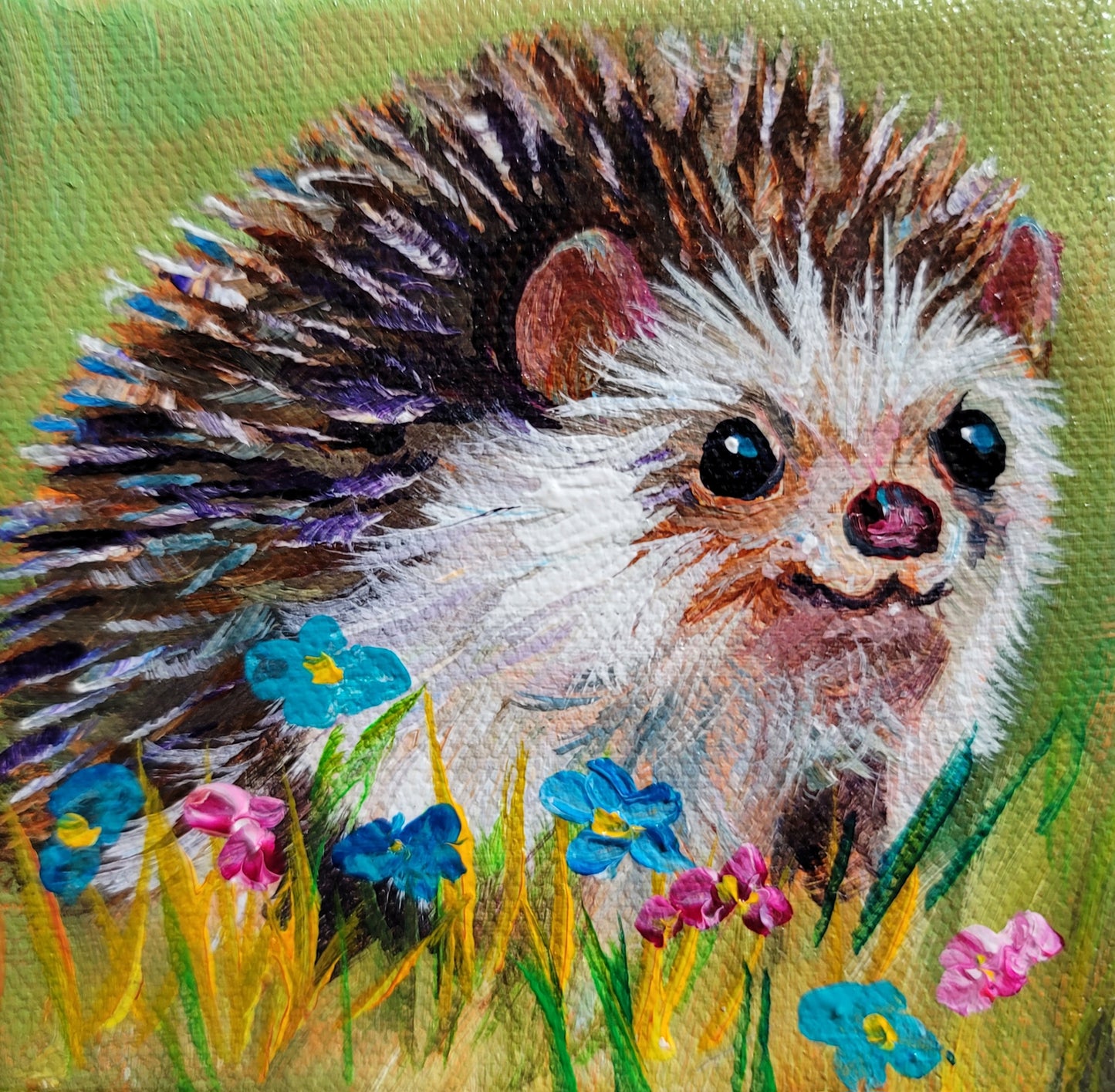 EARL THE HEDGEHOG -   4 x 4" ACRYLIC PAINTING