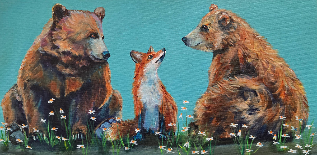 MEETING THE NEIGHBOURS -  10" x 20" ACRYLIC PAINTING