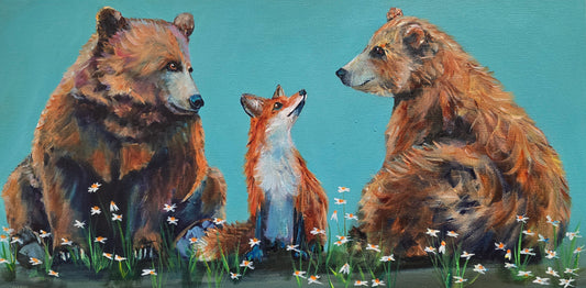 MEETING THE NEIGHBOURS -  10" x 20" ACRYLIC PAINTING