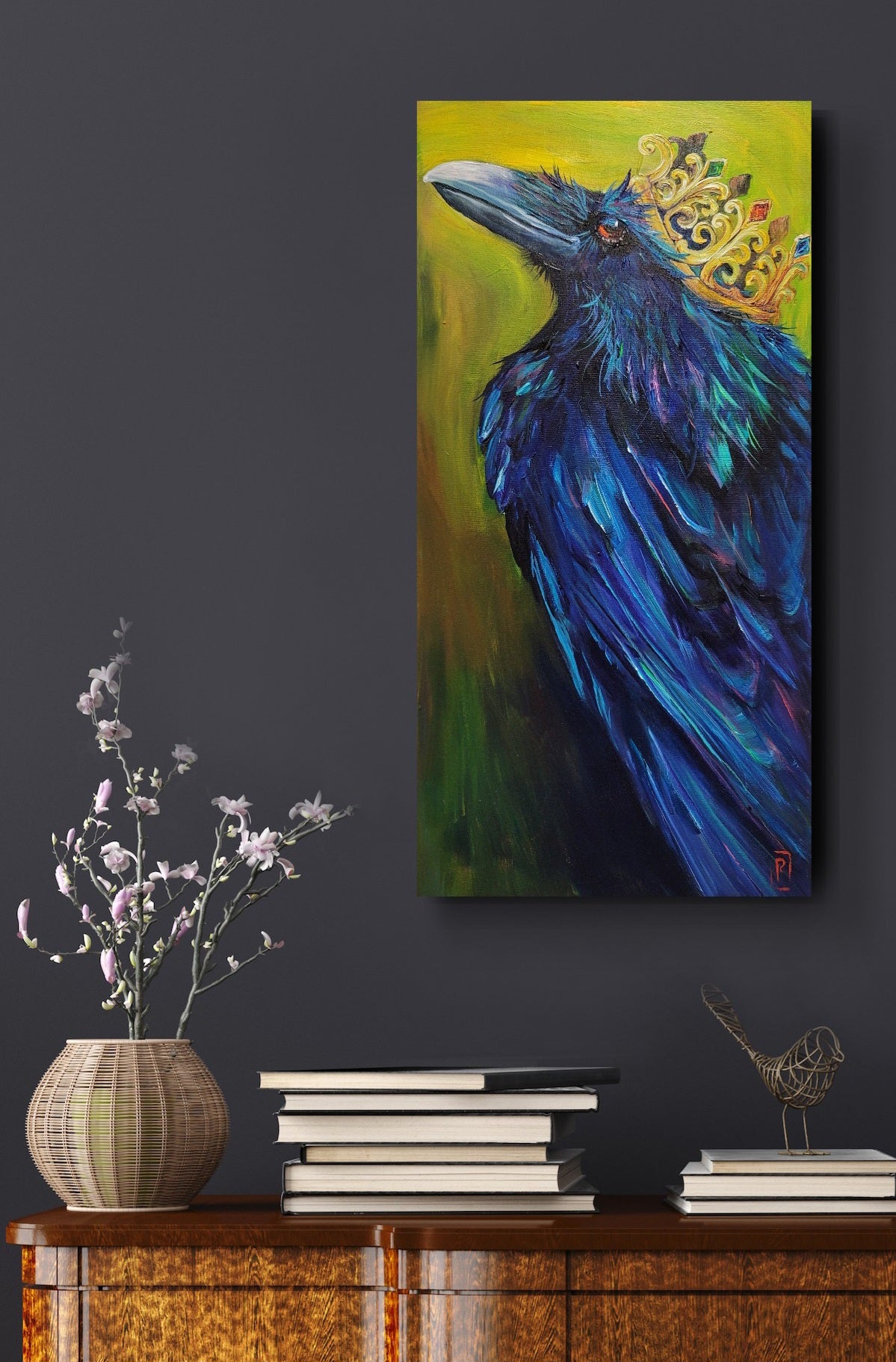 Raven King - acrylic painting 12" x 24"