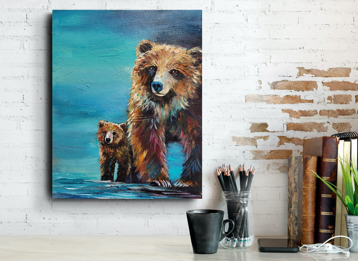 Bear & Cub - acrylic painting - 11" x 14"