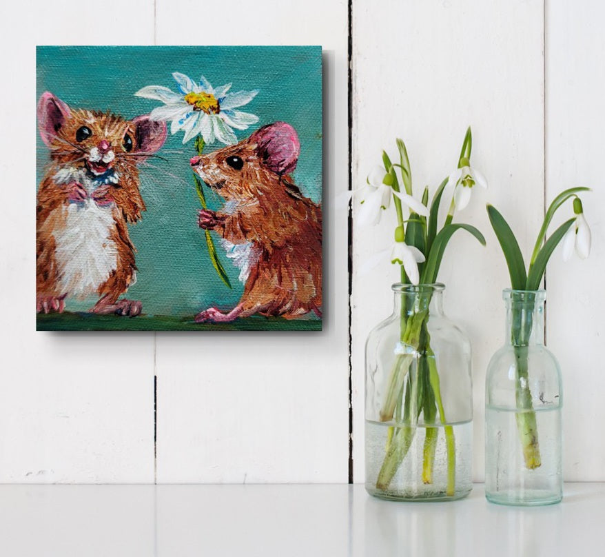 WILL YOU BE MY VALENTINE  -  I think she said "Yes"! 5 x 5"  ACRYLIC PAINTING