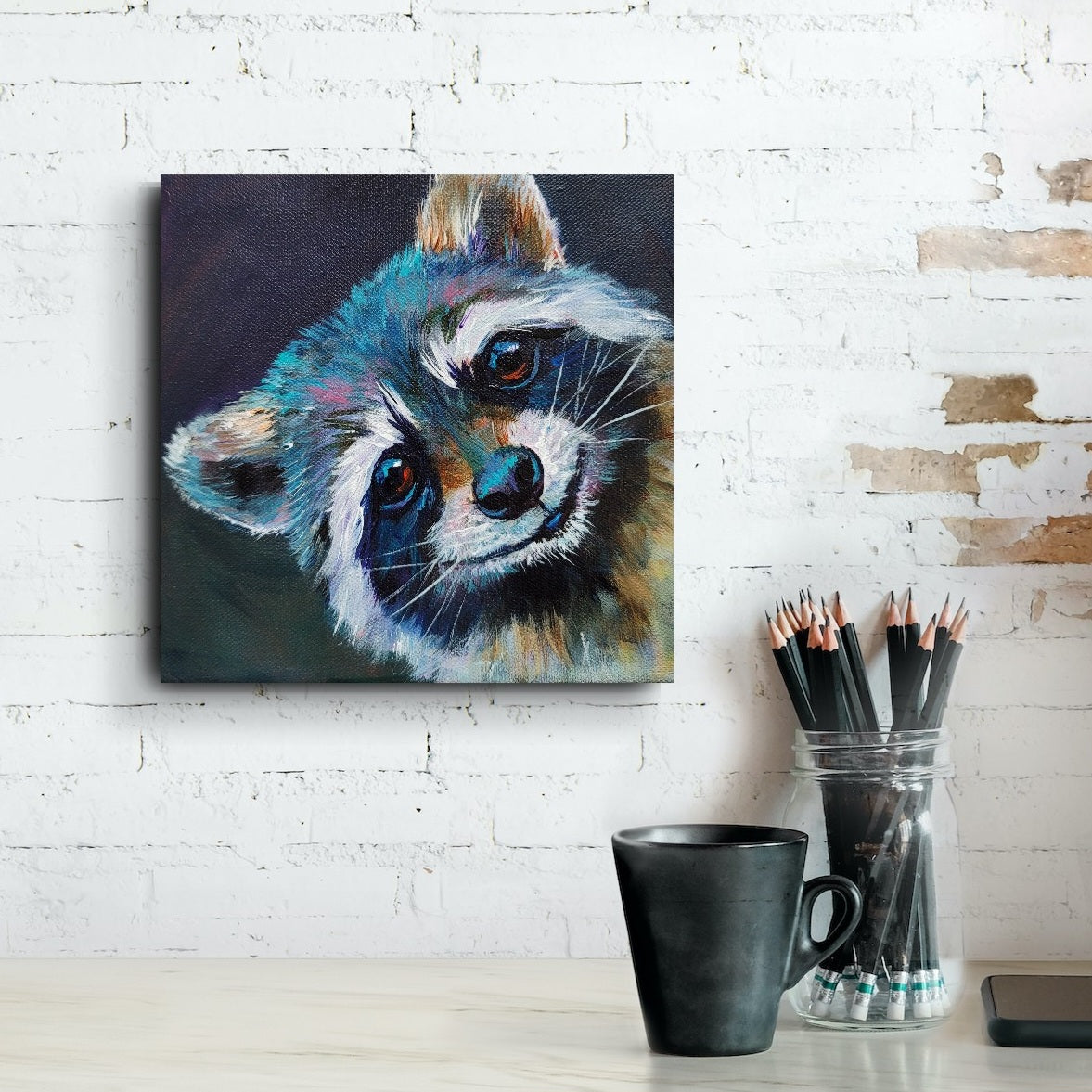 PEEKABOO -  Tie down your bin lids! 8 x 8" ACRYLIC PAINTING