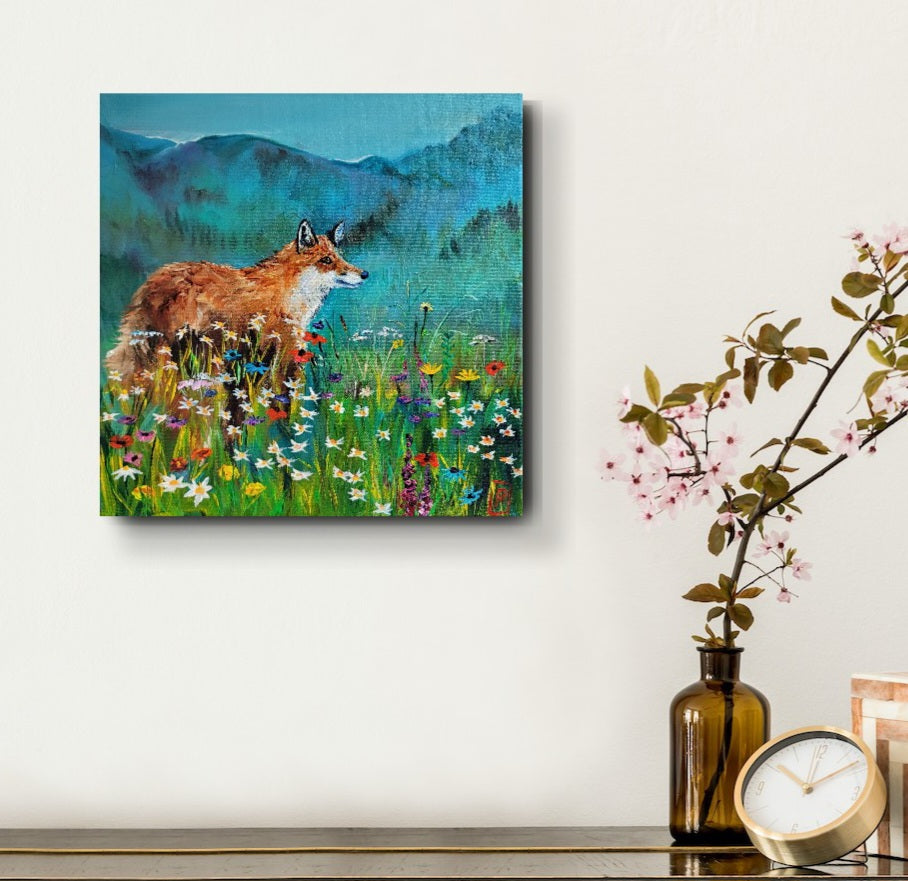 MEADOW FLOWERS - A stranger enigmatically lurking, oozing aloofness. A very cool bird. 12 X 12 - ACRYLIC PAINTING