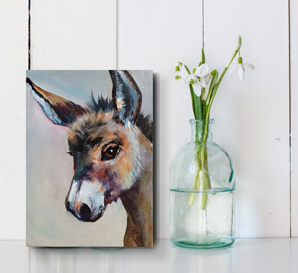 BABY DONKEY - A sweet Spring baby" -  5 x 7" ACRYLIC PAINTING