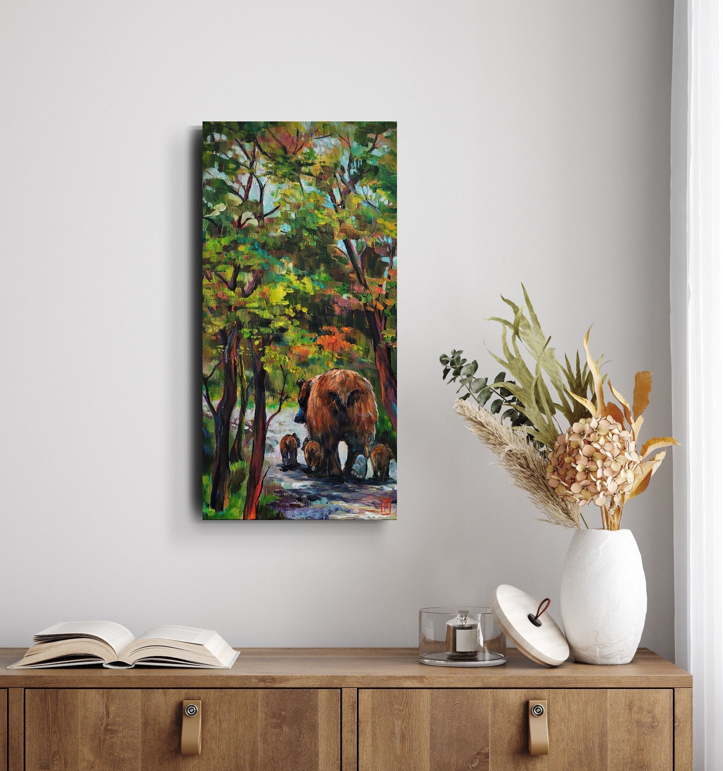 WALKING IN THE WOODS WITH MOMMA -  12 x 24" ACRYLIC PAINTING