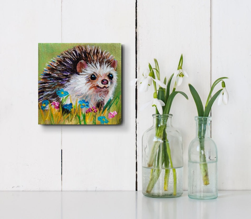 EARL THE HEDGEHOG -   4 x 4" ACRYLIC PAINTING