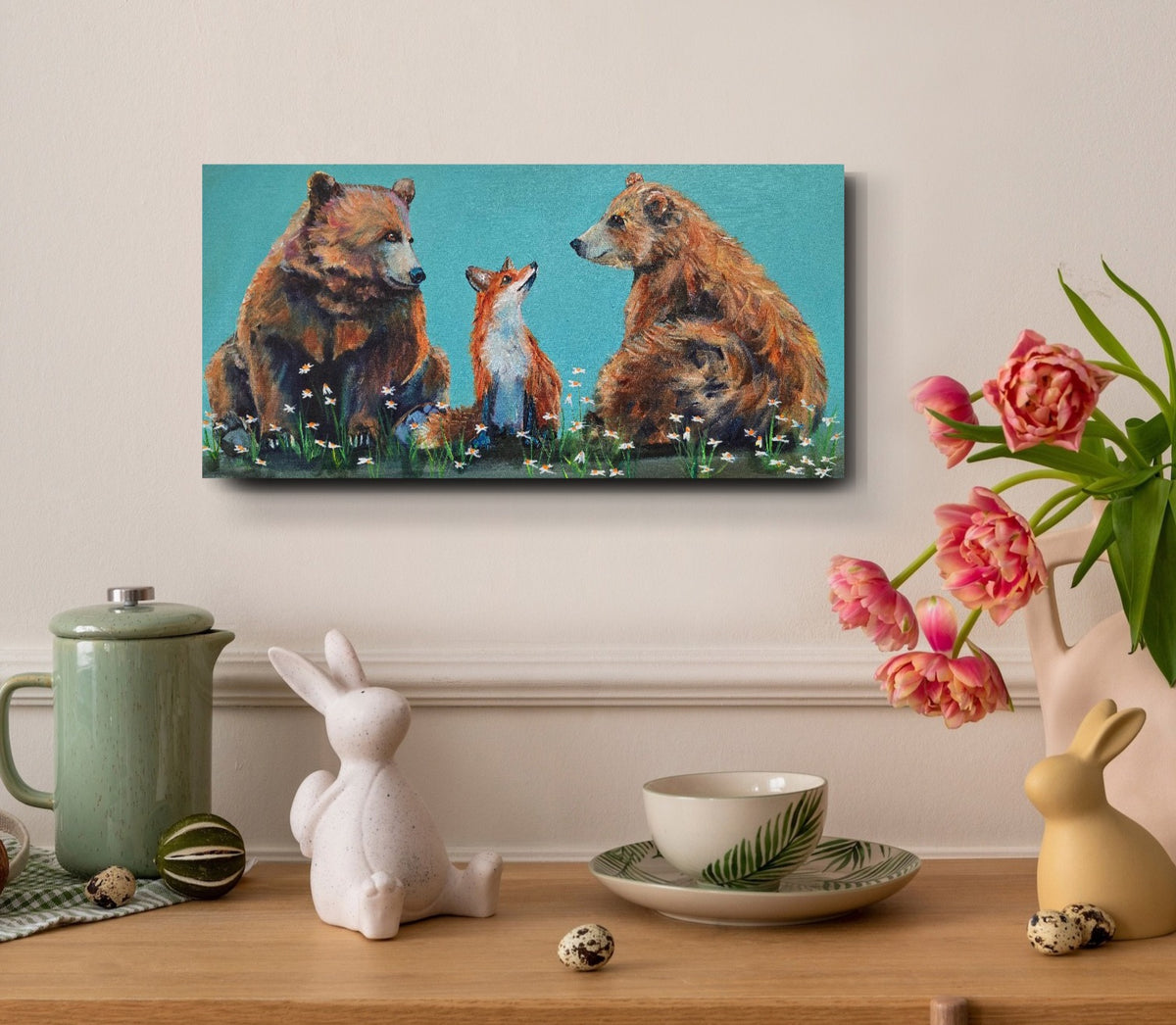 MEETING THE NEIGHBOURS -  10" x 20" ACRYLIC PAINTING