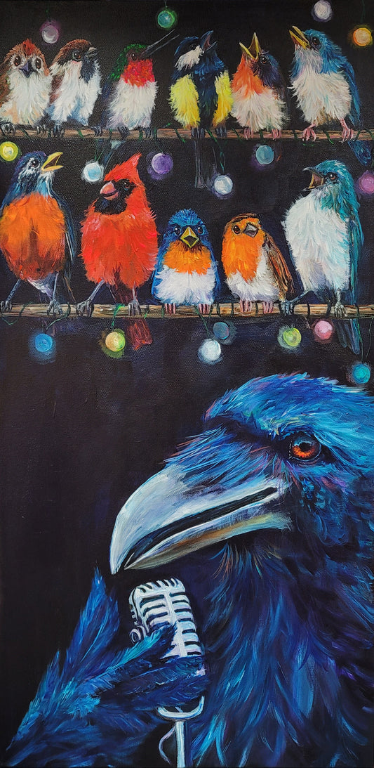 RAVEN and the DAWN CHORUS -  15 X 30 - ACRYLIC PAINTING