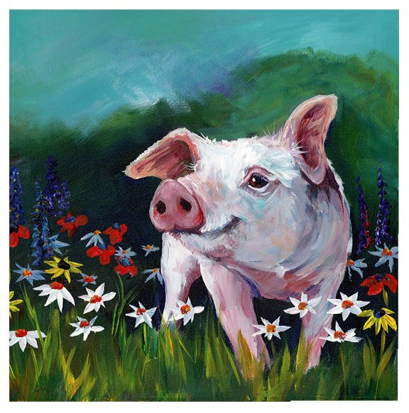 Pig in Flowers Print