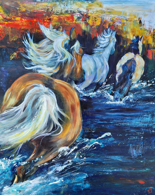 River Horses - original acrylic painting -  48" x 60" - $3000